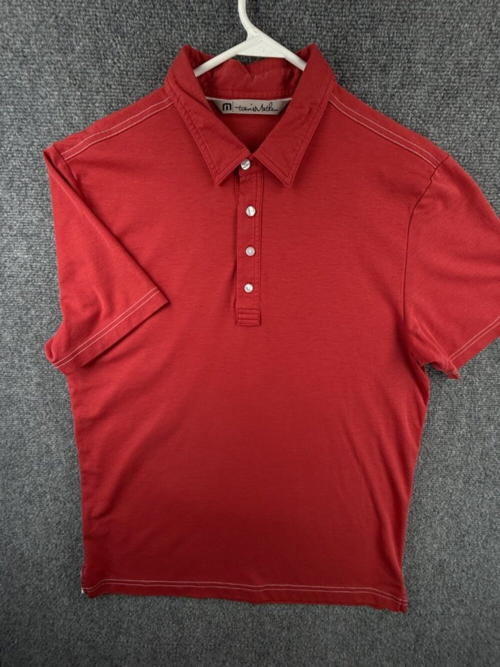 Travis Matthew Men Short Sleeve Polo Shirt Orange Solid Large Cotton Blend